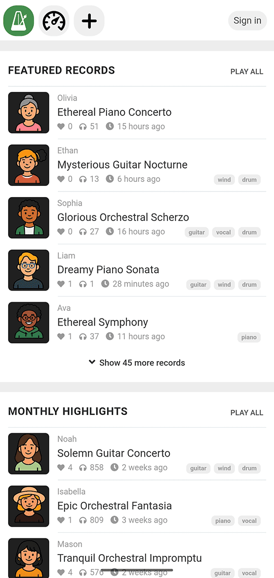 Featured records feed